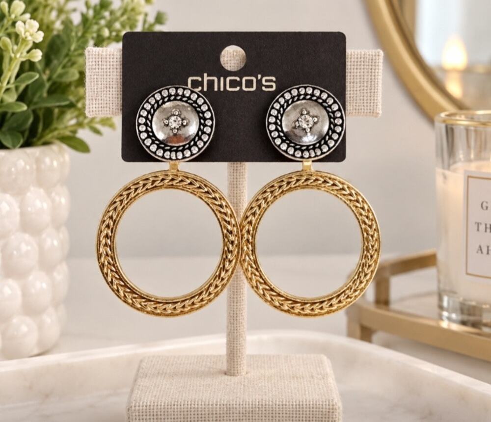 Chicos Two Tone Circle Earrings New